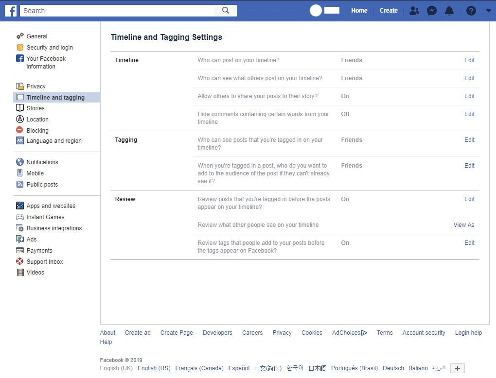 Facebook timeline and tagging