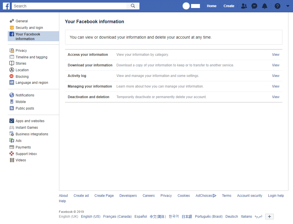 Your Facebook information